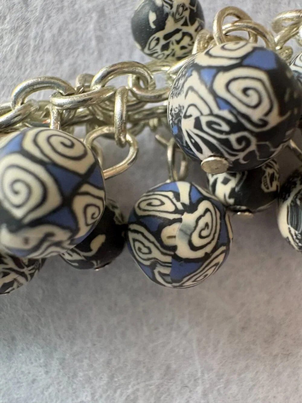 Viva Beads Artisan Blue, Black Swirl Polymer Clay Bead Necklace & Bracelet Set
